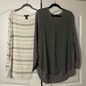 White House Black Market White Top and Gray Ann Taylor long sleeve top